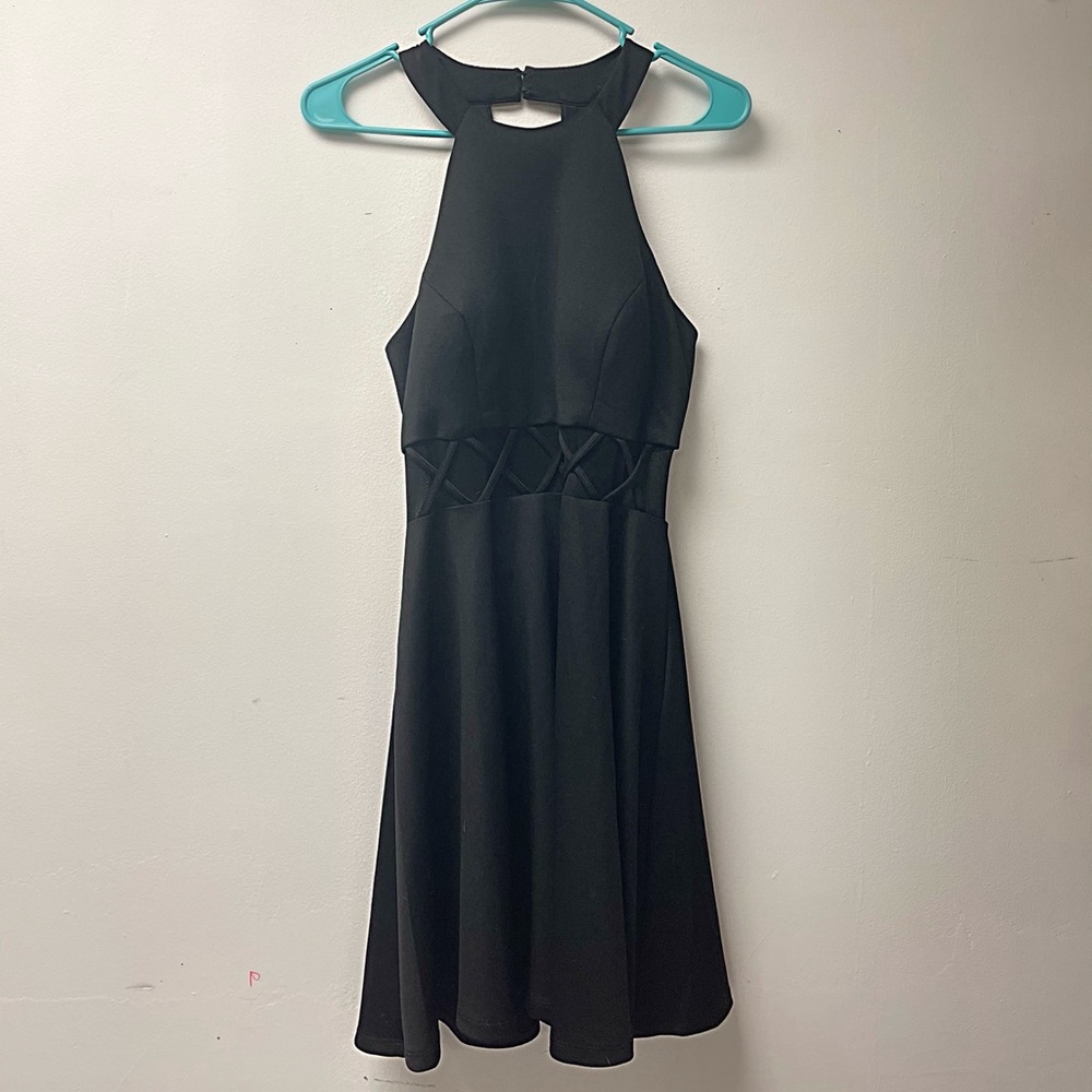 My Michelle Black Knee Length Dress w/ Mesh Detail